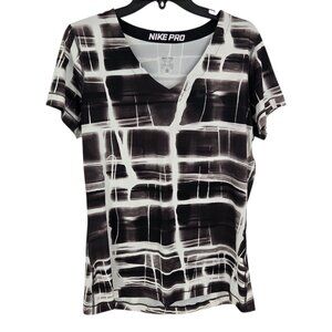 Nike pro womens XL brown geometric short sleeve fitted performance v neck tee